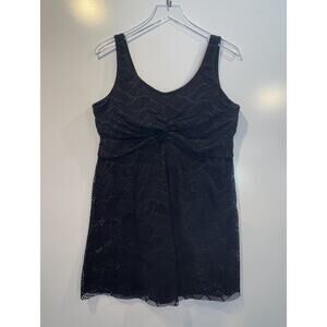 Ecupper Black Lace Overlay Skirted One Piece Swimsuit Swimdress Womens XL (1749)